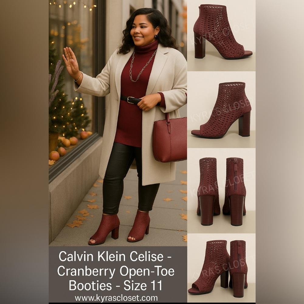 Calvin Klein Celise Cranberry Open-Toe Booties – Size 11
